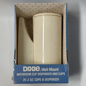 Vintage 1987 Dixie Bathroom Wall Mount Cup Dispenser and Cups NOS USA